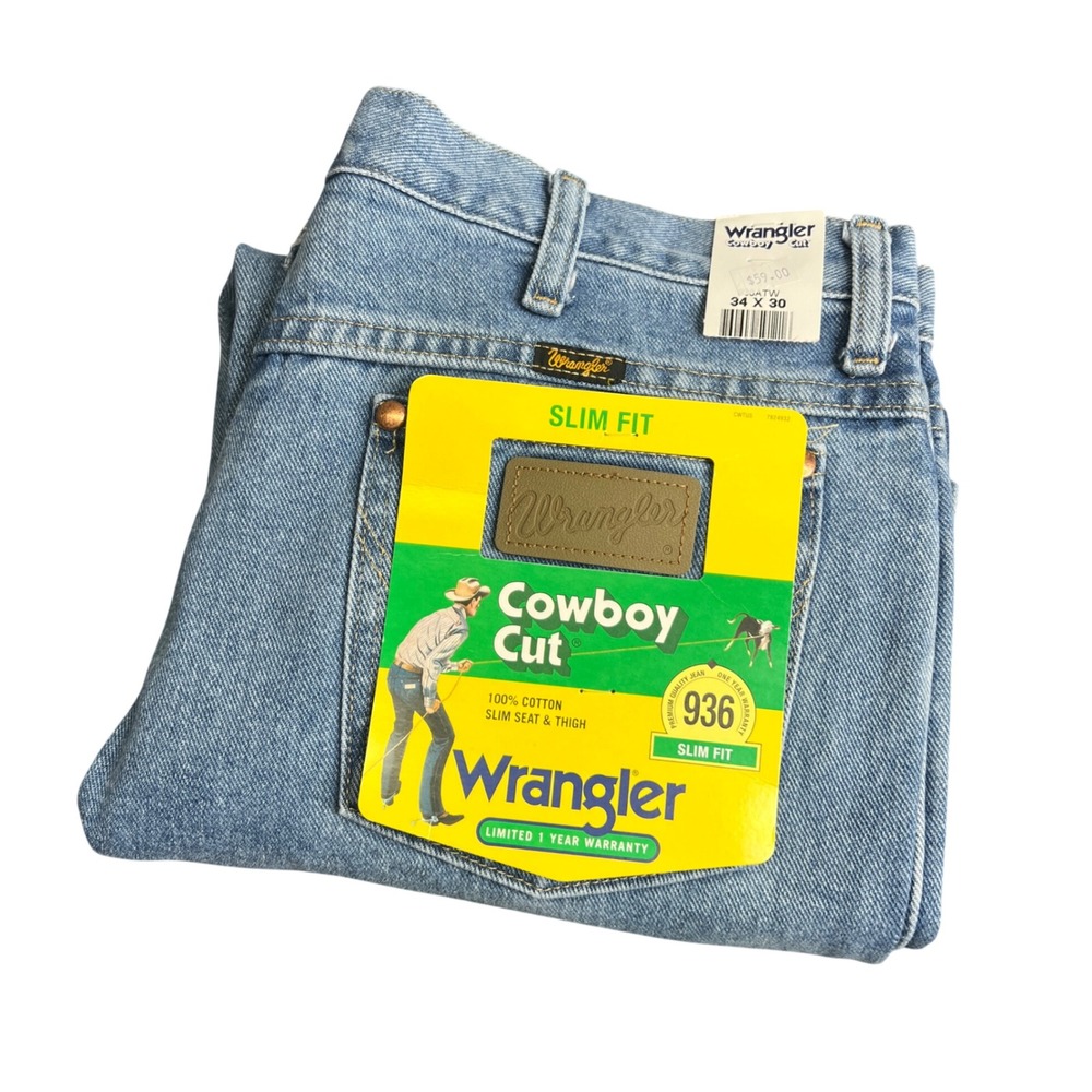 Wrangler Cowboy Cut 936 Slim Fit Jeans Mens 34x30 Light Wash Blue Denim NWT